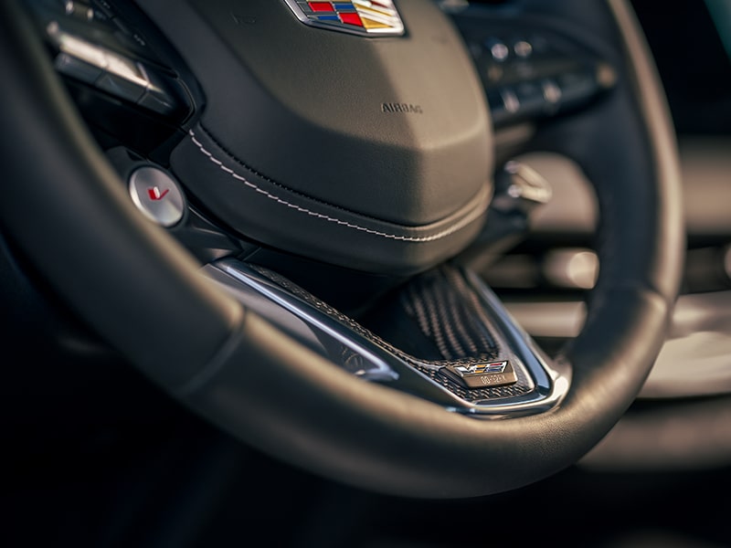 Close-up of the Steering Wheel for a 2025 Cadillac CT5-V