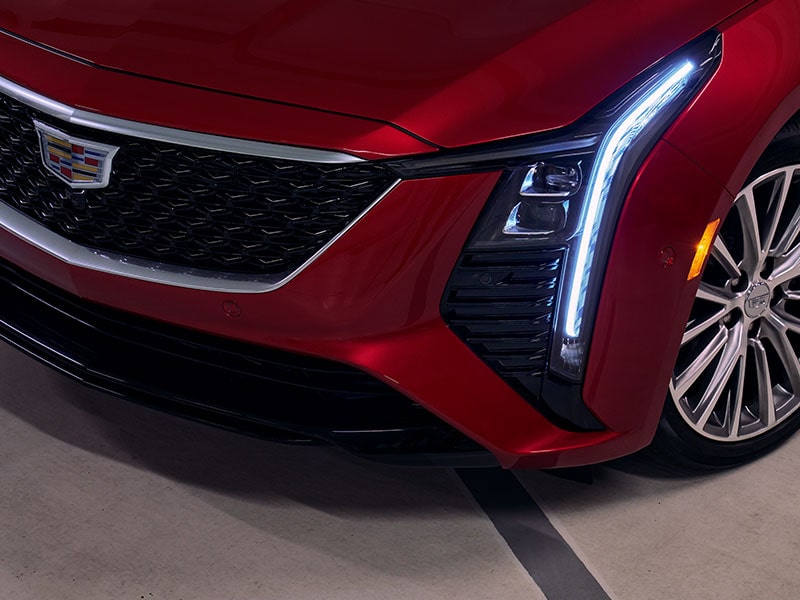 Front Side View of 2025 Cadillac CT5 Grille and LED Head Light