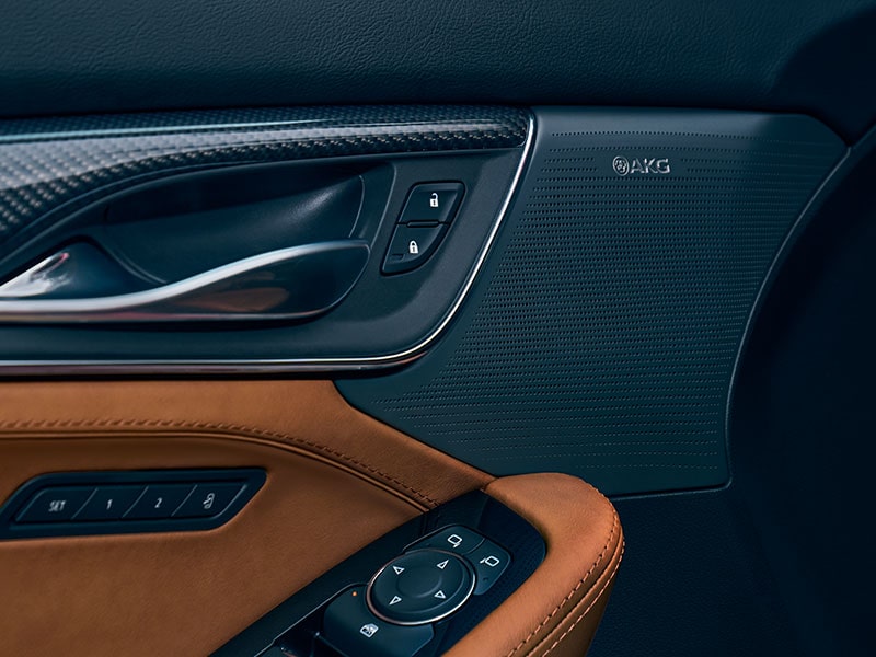 Close-Up View of Premium AKG Speakers and Door Panel in the 2025 Cadillac CT5