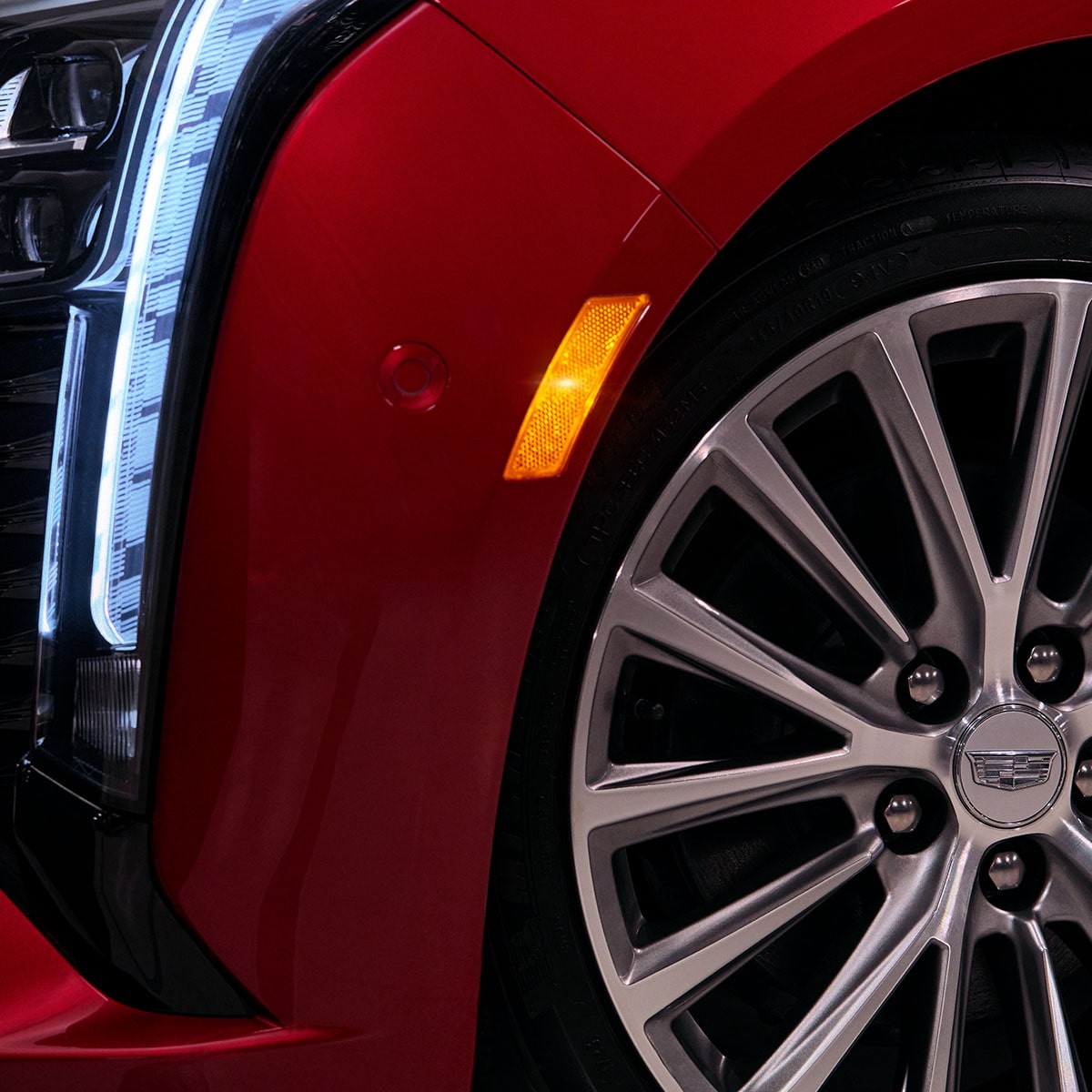 Close-Up View of 2025 Cadillac CT5 Sleek Tire and LED Head Light