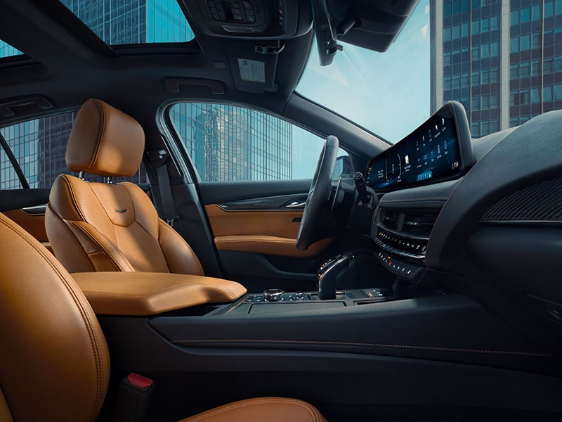 Front Seat Row View of 2025 Cadillac CT5 Interior and Ambient Lighting Feature