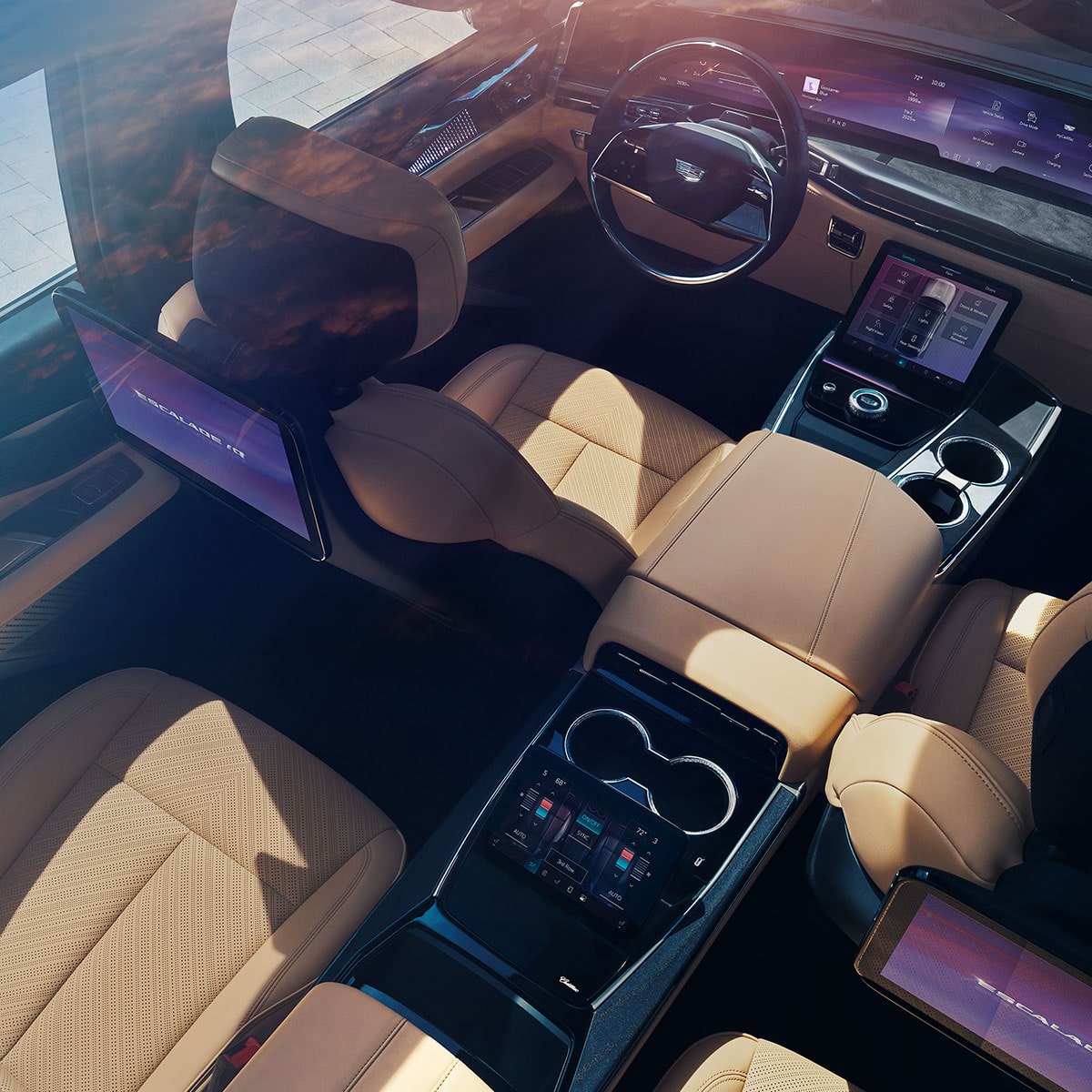 Escalade IQ rear cabin with seating, entertainment and a panoramic glass roof