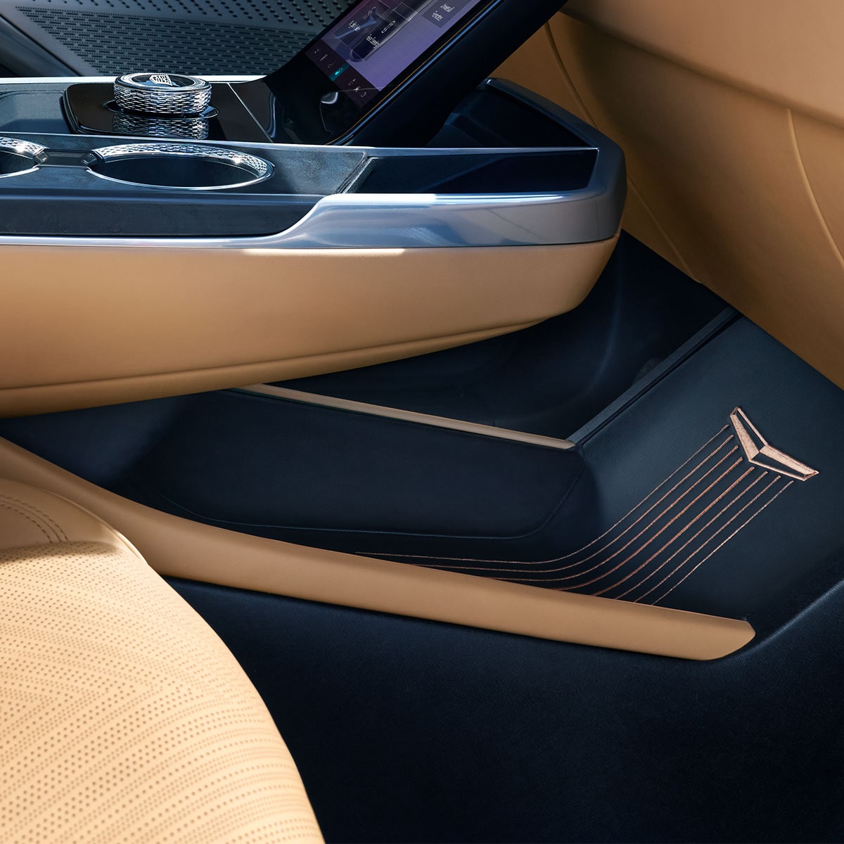 Front Interior Detail Shot of the Control Center Console in the 2026 ESCALADE IQL