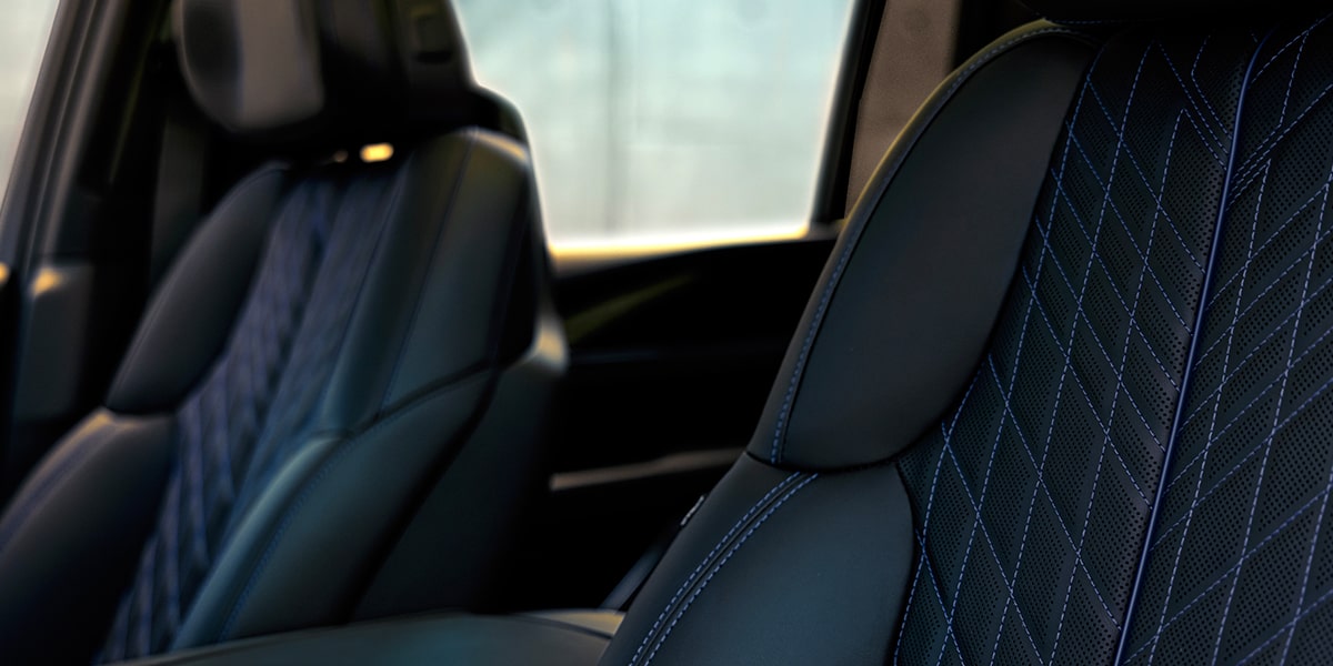 Close-up of the Blue Stitching on the Black Seats in the 2026 ESCALADE IQL