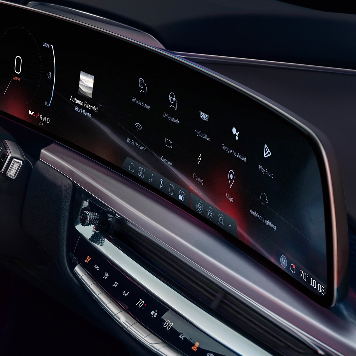 Close-up of the 2026 LYRIQ-V 33-inch LED Display Screen with Red Accent Lighting