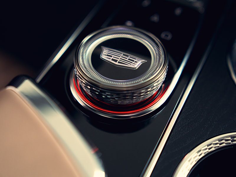 Detalle del decorado interior tipo joyería de Cadillac LYRIQ totalmente eléctrica