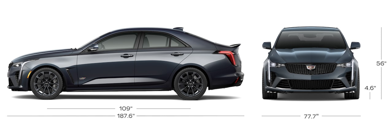 Side Profile and Head-on View of a Yellow Cadillac CT4-V