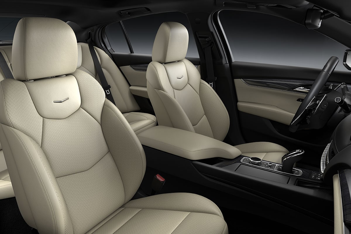 A Passenger View of the 2026 Cadillac CT5's Leather Seating and Jet Black Dashboard