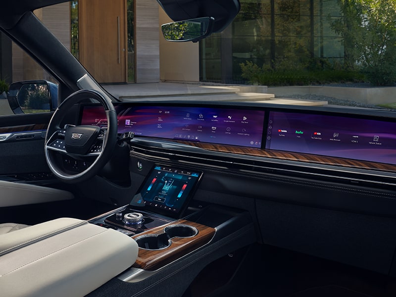Passenger View of the 2026 Escalade 55-inch Display Screen and Sleek Middle Console