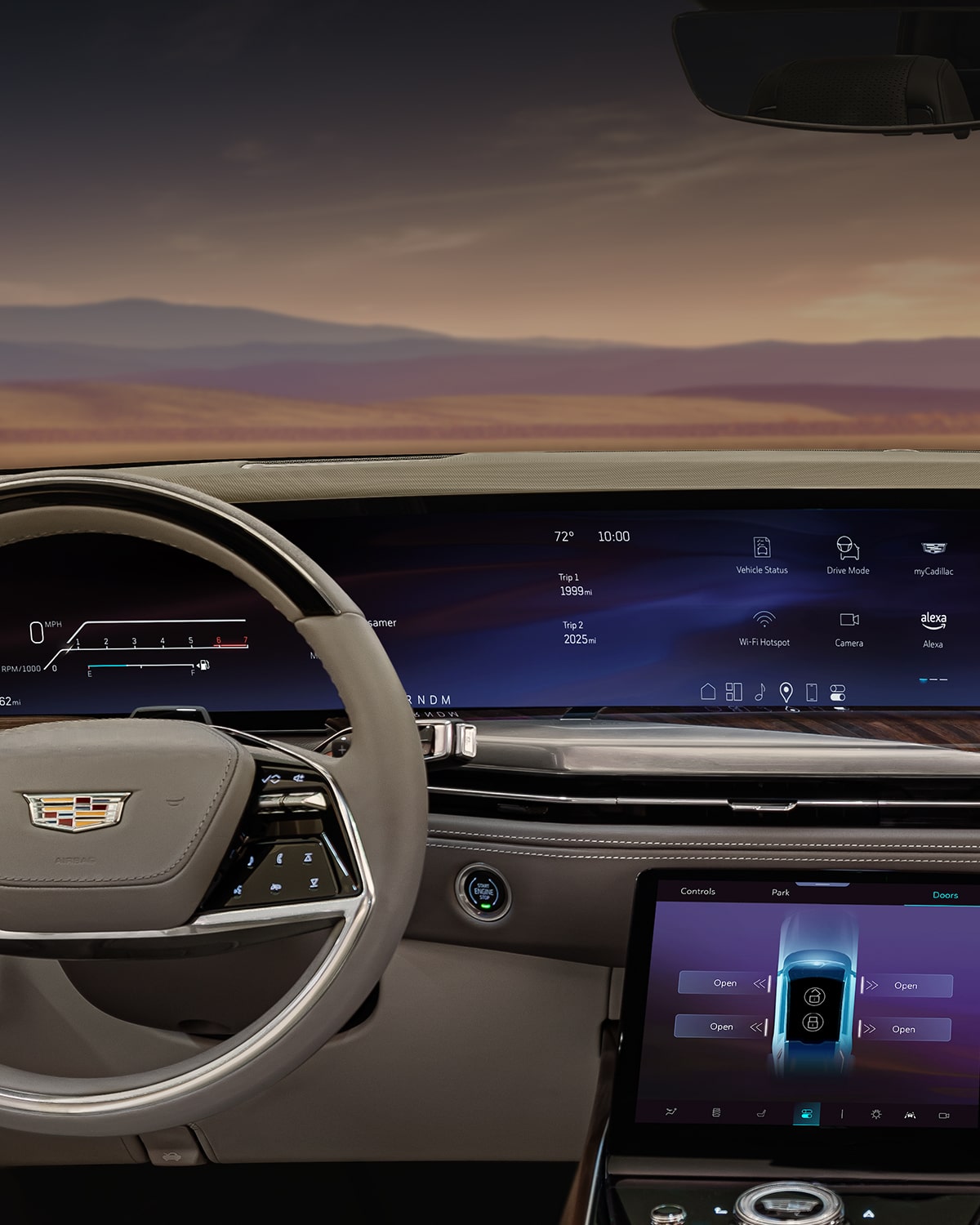 Front Row View of the 2026 Cadillac Escalade's Pillar-To-Pillar 55" Diagonal Display