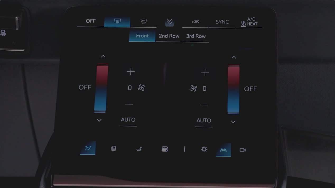 Close-up of the Cadillac Escalade Convenience HVAC Options on the Command Center Control Screen