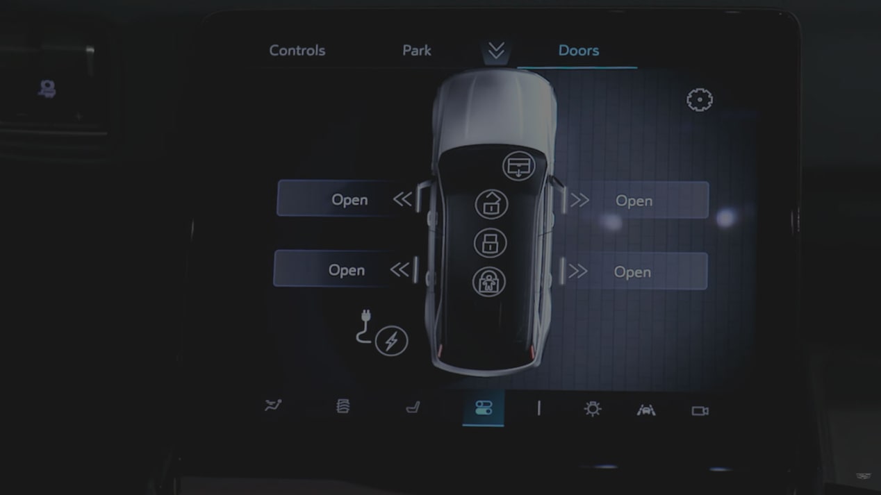 Close-up of the Cadillac Escalade Convenience Power Door Options on the Command Center Control Screen