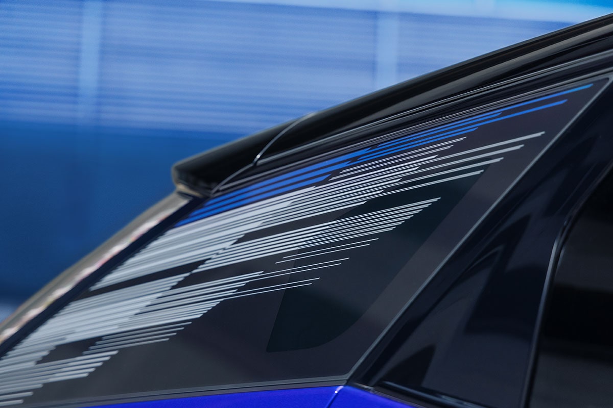 Close-up of the Mondrian Pattern on the 2027 OPTIQ-V Rear Quarter Glass