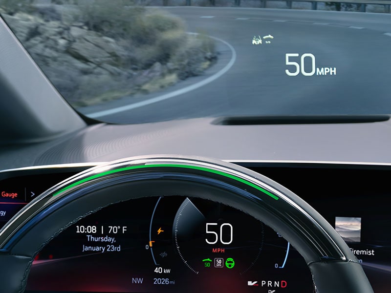 Close-up of the OPTIQ-V's HUD on the Windshield