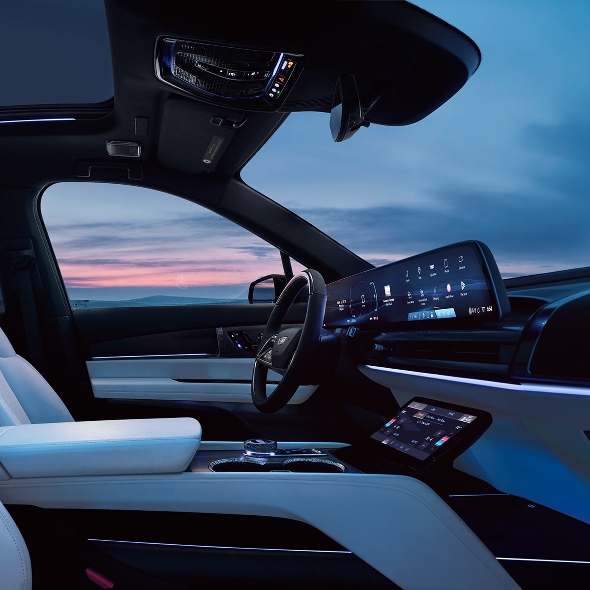 Passenger Seat View of the Driver Seat and Driver Side Inside the 2027 VISTIQ 3-row Electric SUV