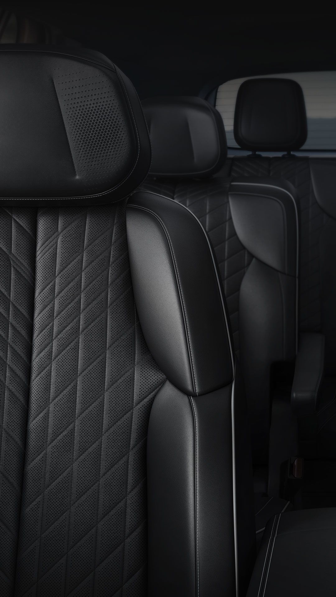 Dashboard View of the 2027 Cadillac VISTIQ's Three Rows of All-black Seating