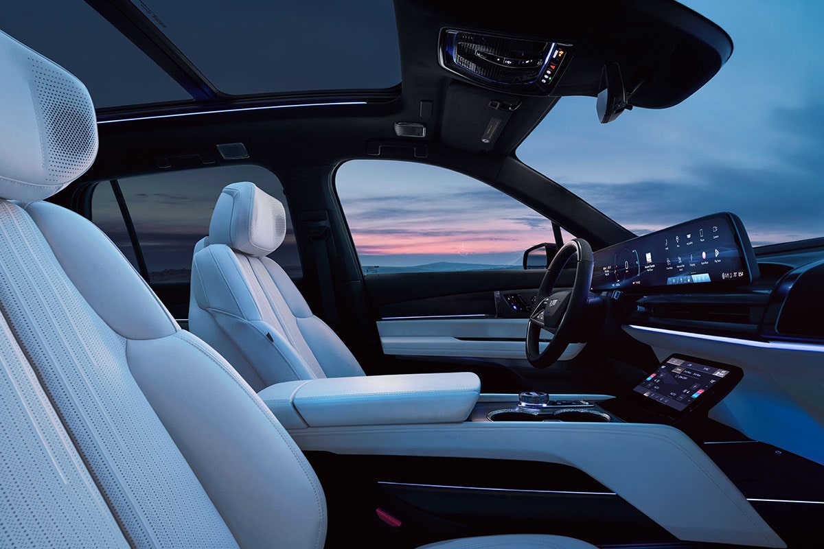 Passenger Seat View of the Driver Seat and Driver Side Inside the 2027 VISTIQ 3-row Electric SUV
