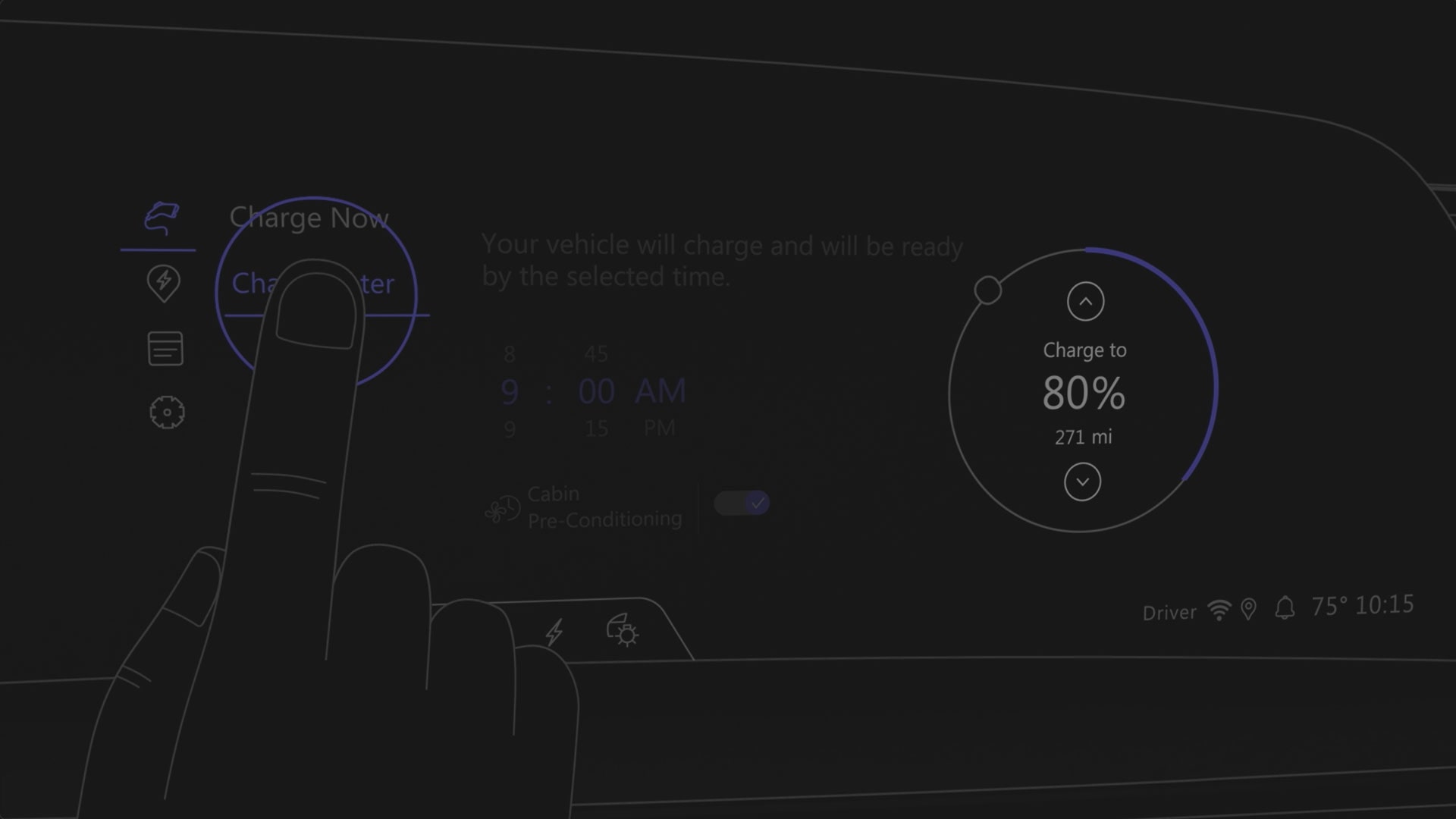 A Black and Blue Demonstration of Setting Up Charging Settings in an EV