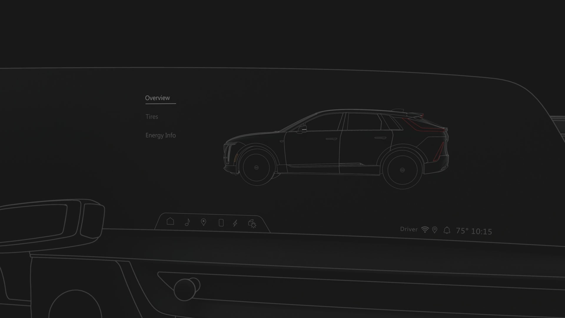 A Black and White Demonstration of a Vehicle's Info on an Infotainment System