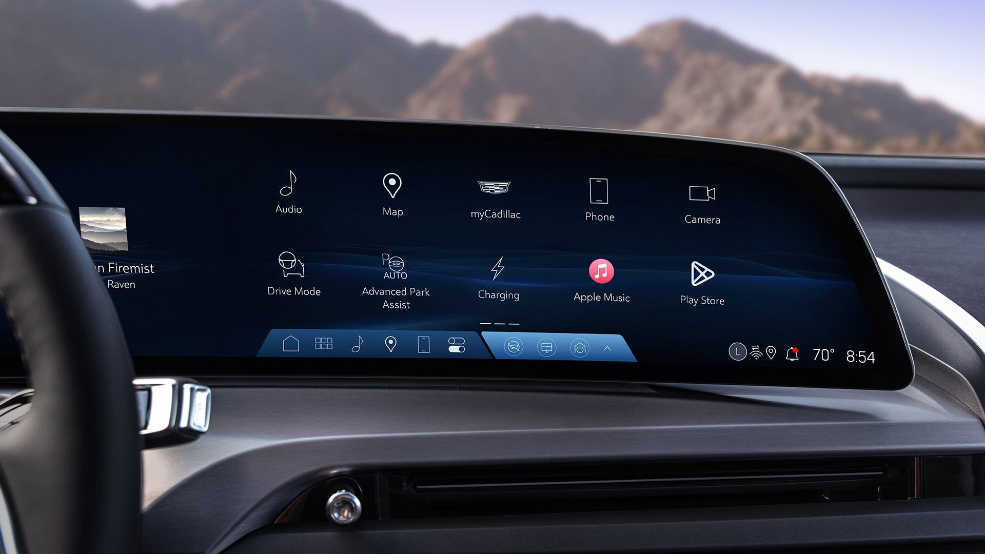 Close-up of the 2027 VISTIQ's Infotainment Screen Displaying Various App Icons and Vehicle Features