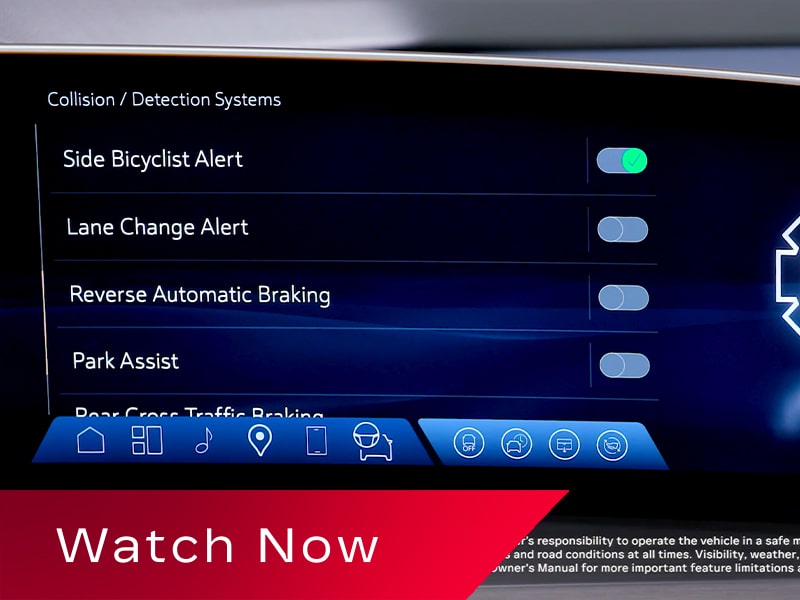 The Collision/Detection Settings Displayed on an Infotainment System Screen