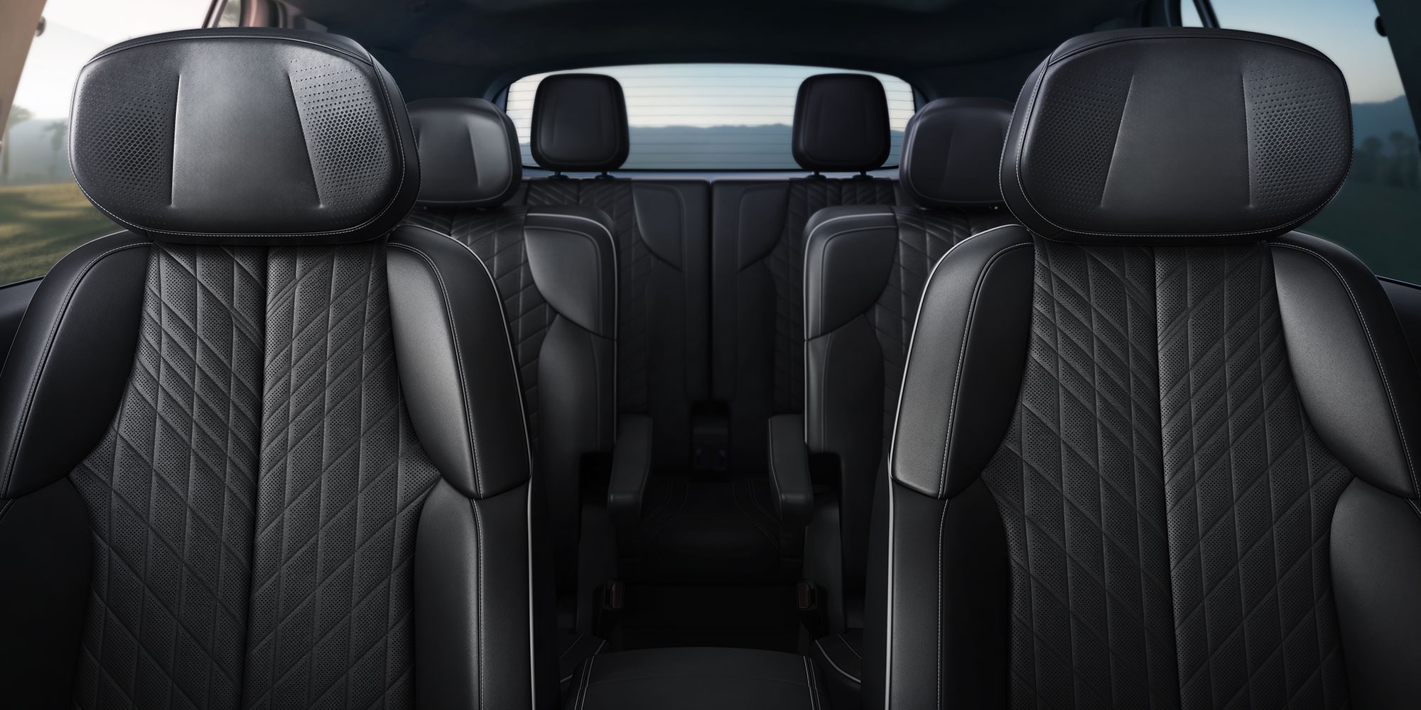Dashboard View of the 2027 Cadillac VISTIQ's Three Rows of All-black Seating