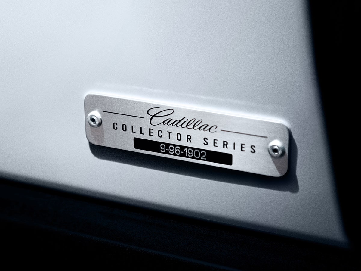 Close-Up of a Cadillac Escalade-V Collector Series Identification Plaque Displaying Cadillac Collector Series Branding and the Production Number 996-1902
