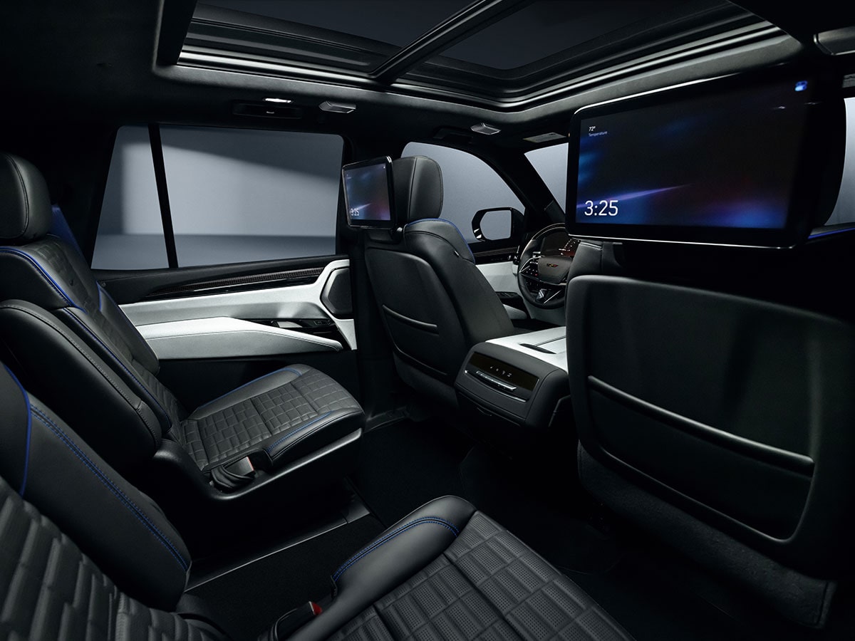 Back Seat View of the Cadillac Escalade-V  Collector Series Second Row All-black Interior and Cabin