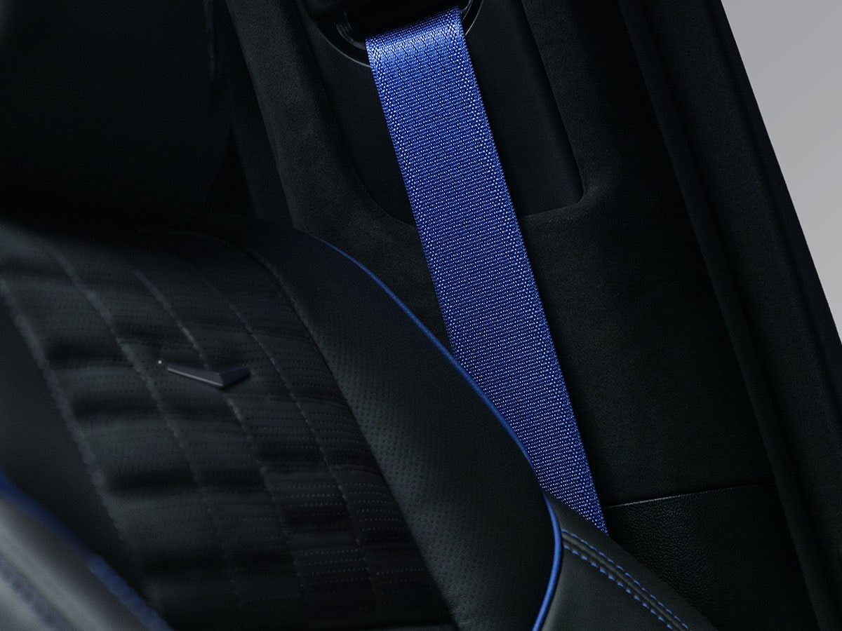 Close-up of the Escalade-V Collector Series Seat and Blue Seatbelt Details