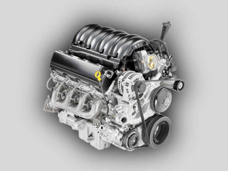 Motor V8 estándar de Cadillac Escalade 2025, con un fondo blanco