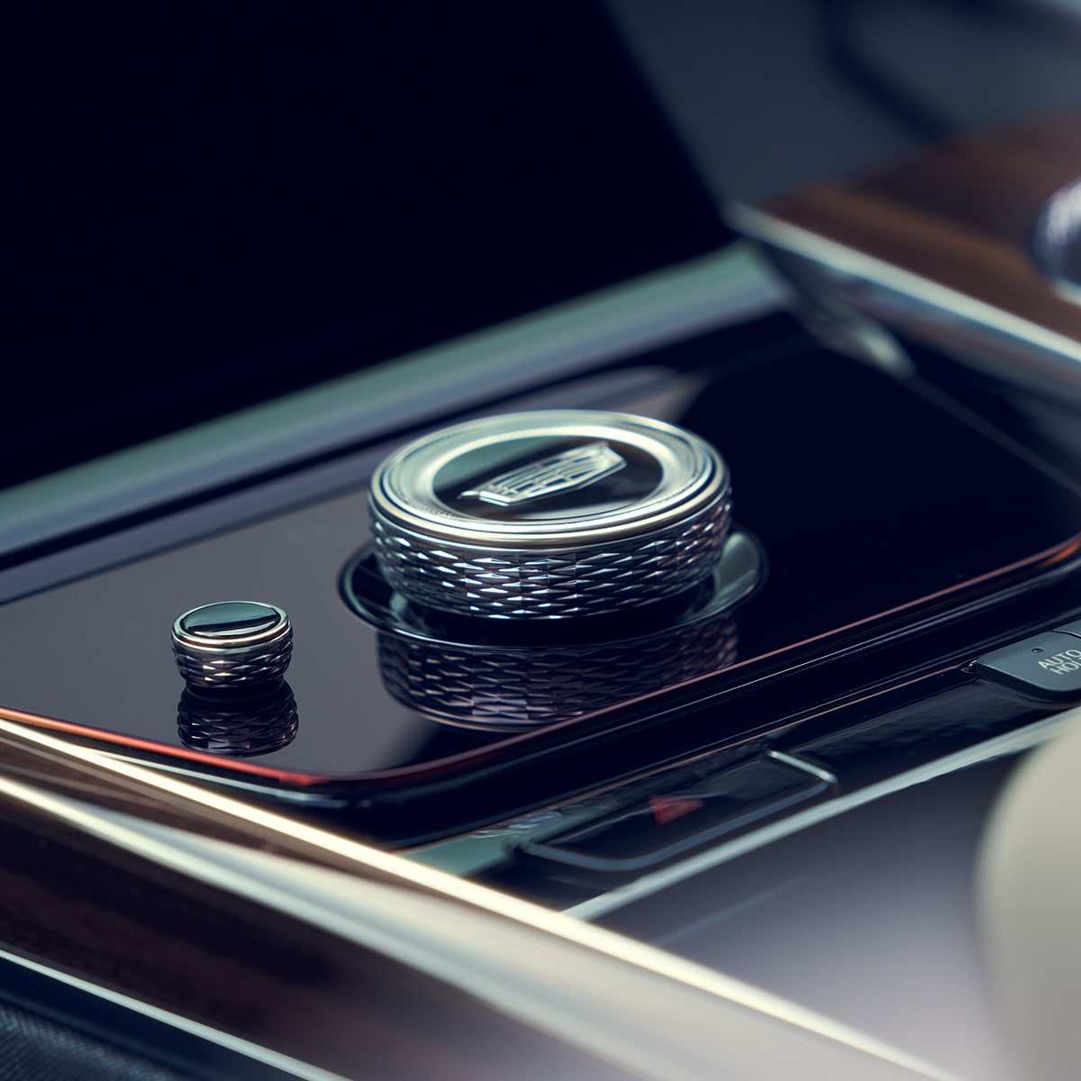 Primer plano de dial de cambios en el interior de Cadillac Escalade 2025