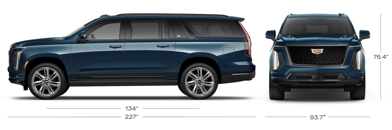 A Side View and Front Profile View of the Blue 2025 Escalade ESV