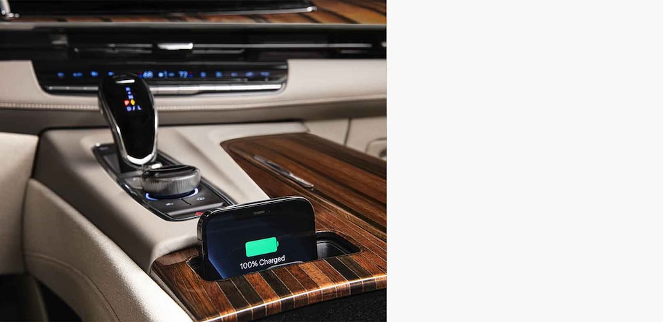 Cadillac Interior Closeup of Center Console with Wireless Charging