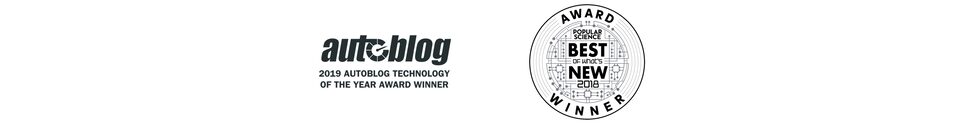 AutoBlog 2019 AutoBlog Technology of the Year Award Winner and Best of What's new 2018 Award Winner Icons