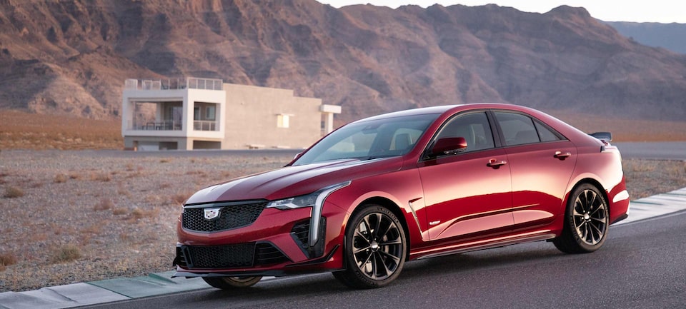 2022 Cadillac CT4-V Blackwing Sport Sedan Exterior Front Side View Driving