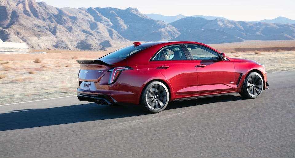 2022 Cadillac CT4-V Blackwing Sport Sedan Exterior Side View Driving