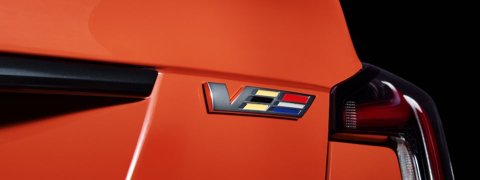 Closeup of Cadillac V-Series Emblem