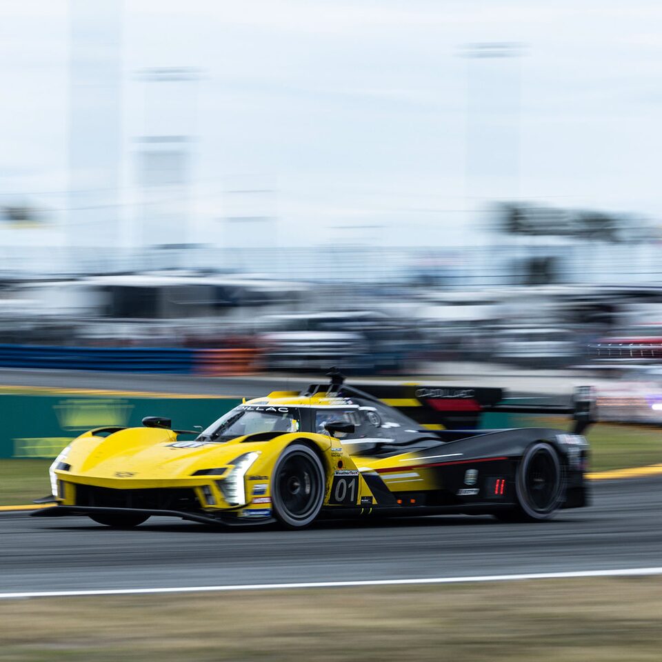 Cadillac Racing V-Series.R Race Car Driving Ferociously Fast on the Track