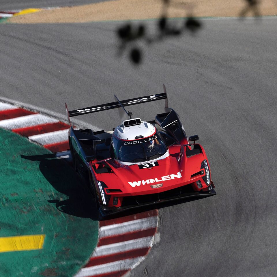 The Cadillac V-Series.R Prototype Race Car Speeding on the Track