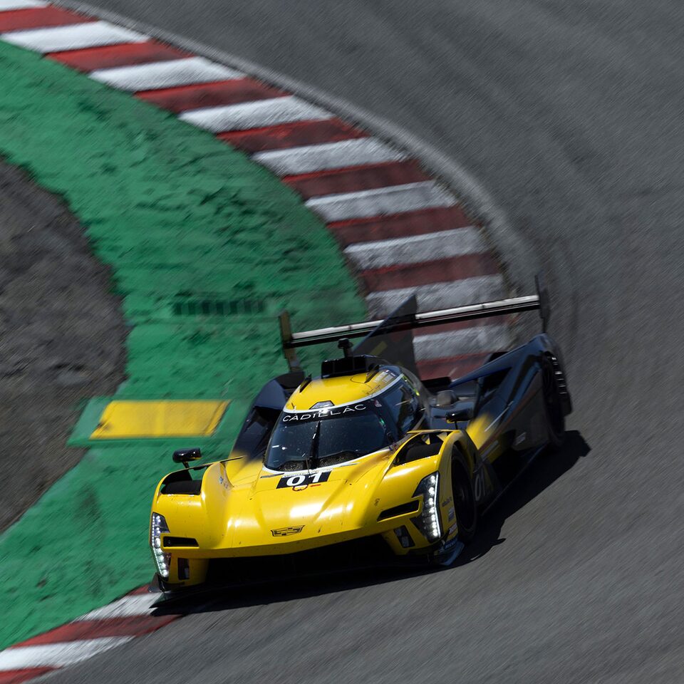 The Cadillac V-Series.R Prototype Race Car Speeding on the Track