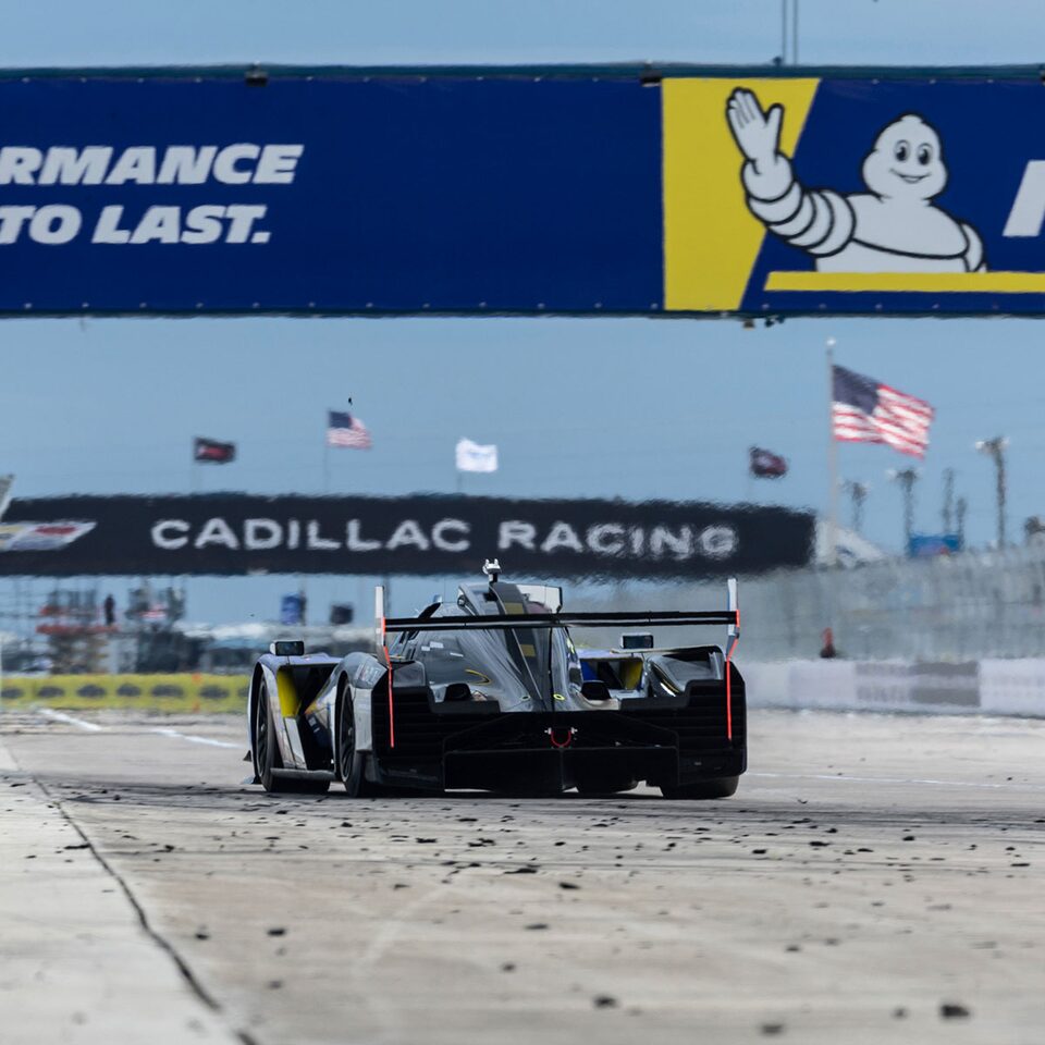 The Cadillac V-Series.R Prototype Race Car Driving on the Michelin Track