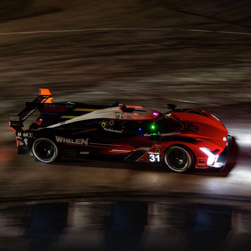 The Cadillac V-Series.R Prototype Race Car Speeding on the Track