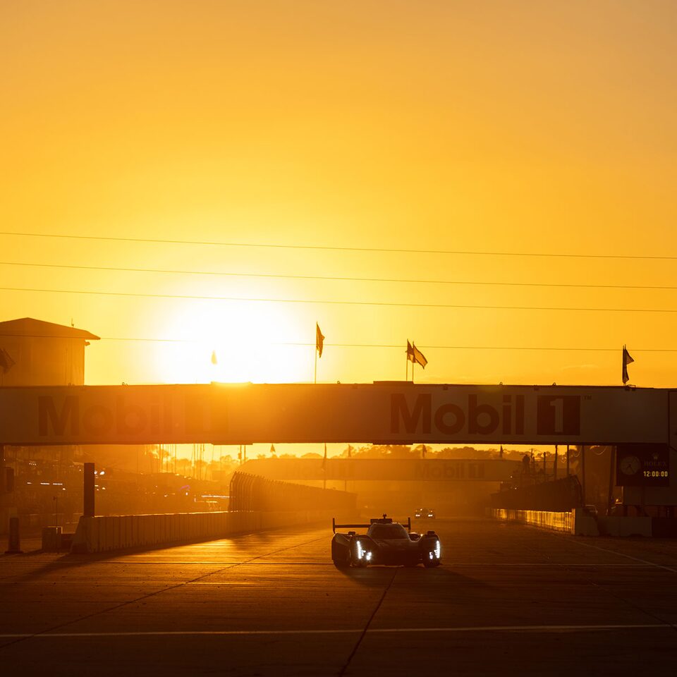 A Cadillac V-Series.R Vehicle Driving on the Mobil 1 Track During a Gorgeous Sunset