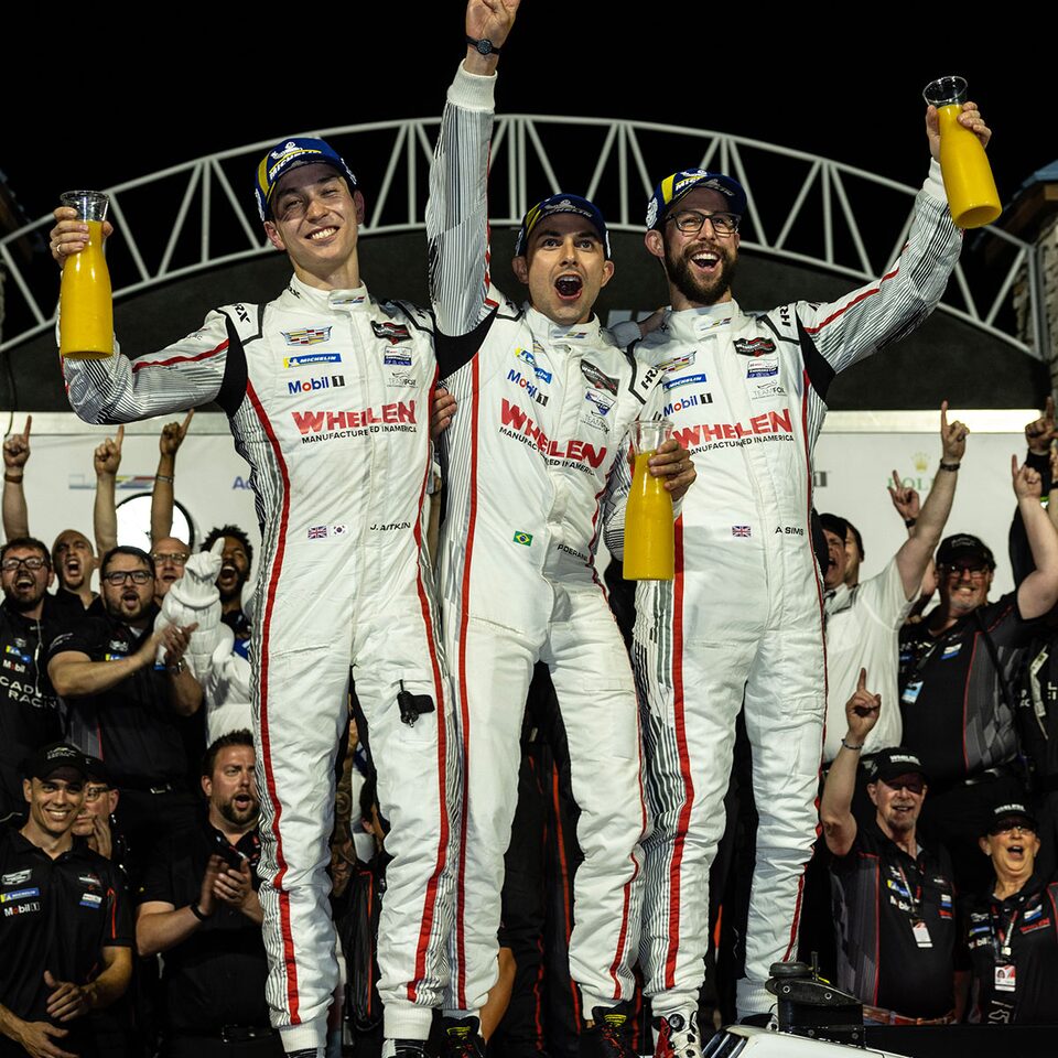 The Cadillac V-Series.R Team Celebrate a Sebring Win