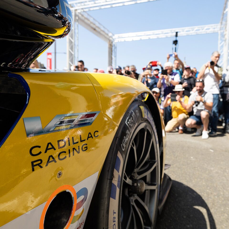 Close-Up Of Cadillac V-Series.R Logo On Side Of Race Car