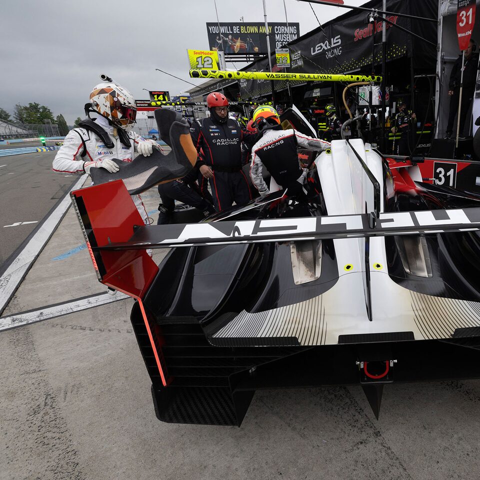 Rear End View Of The Cadillac V-Series.R Race Car At The Pit Stop