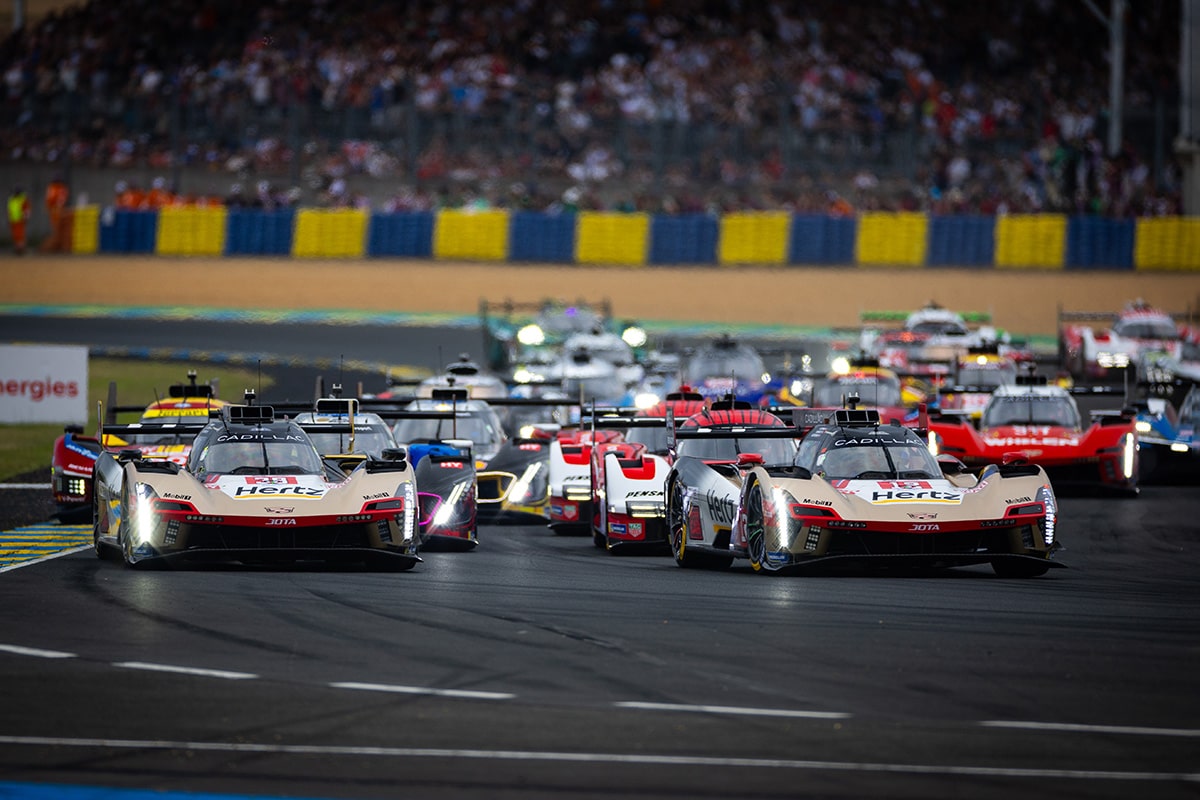 Two of the Cadillac Race Cars at the starting line