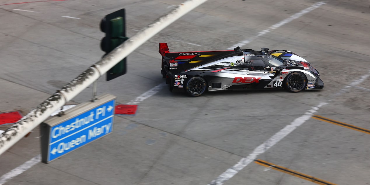 Bird's Eye View of the Silver Cadillac V-Series R. Race Car Parked Under the Starting Line