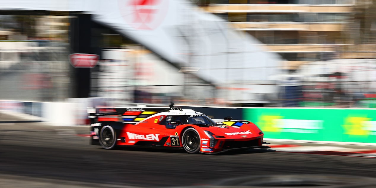 The Red Cadillac V-Series.R Race Car Speeding on the Track