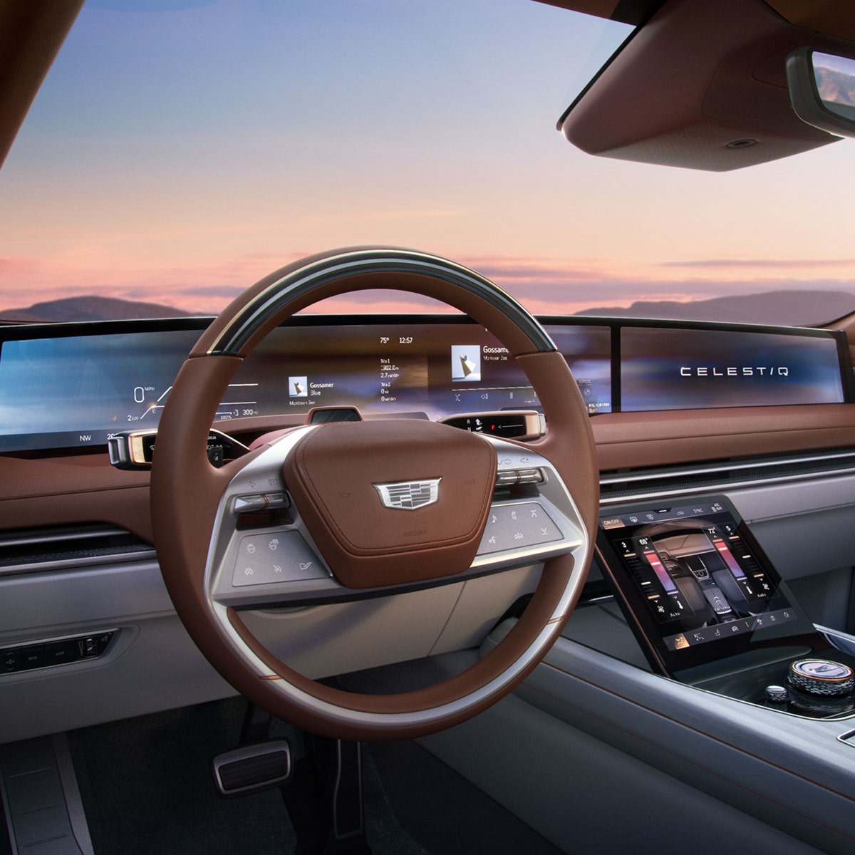 The Futuristic Interior of the CELESTIQ Highlighting the Ergonomic Steering Wheel & Massive Display Screens